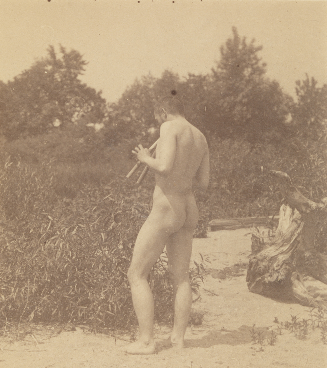 Thomas Eakins nude, playing pipes, facing left
