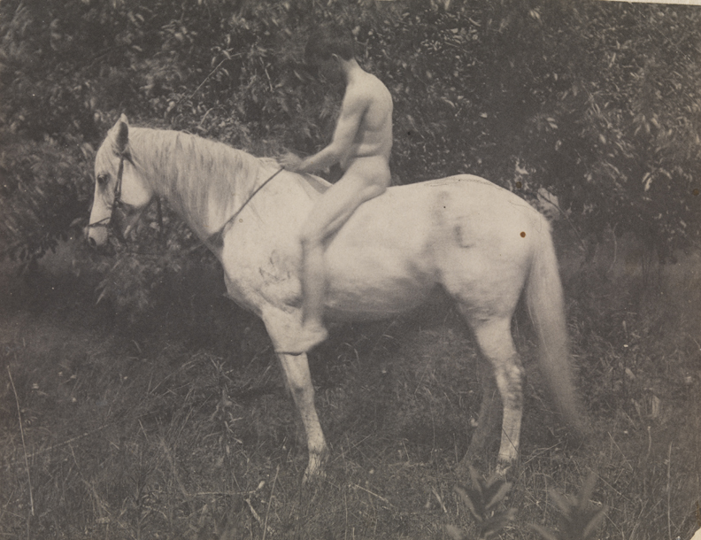 Samuel Murray nude, facing left, on Thomas Eakins's horse Billy