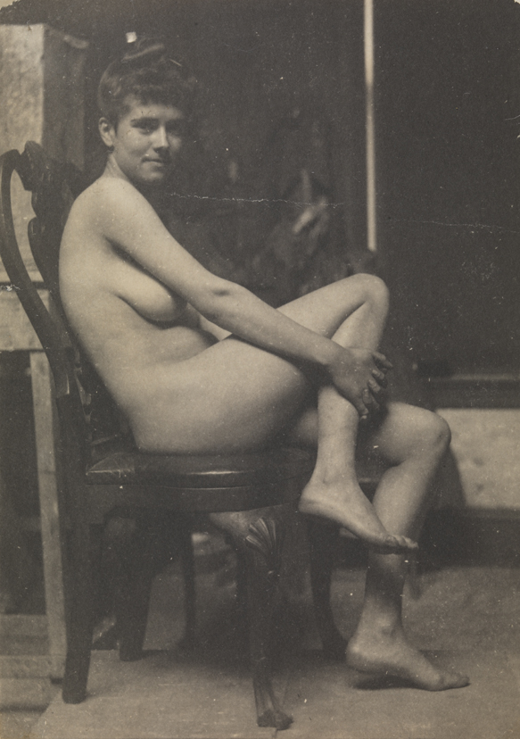 Female nude sitting on Queen Anne chair