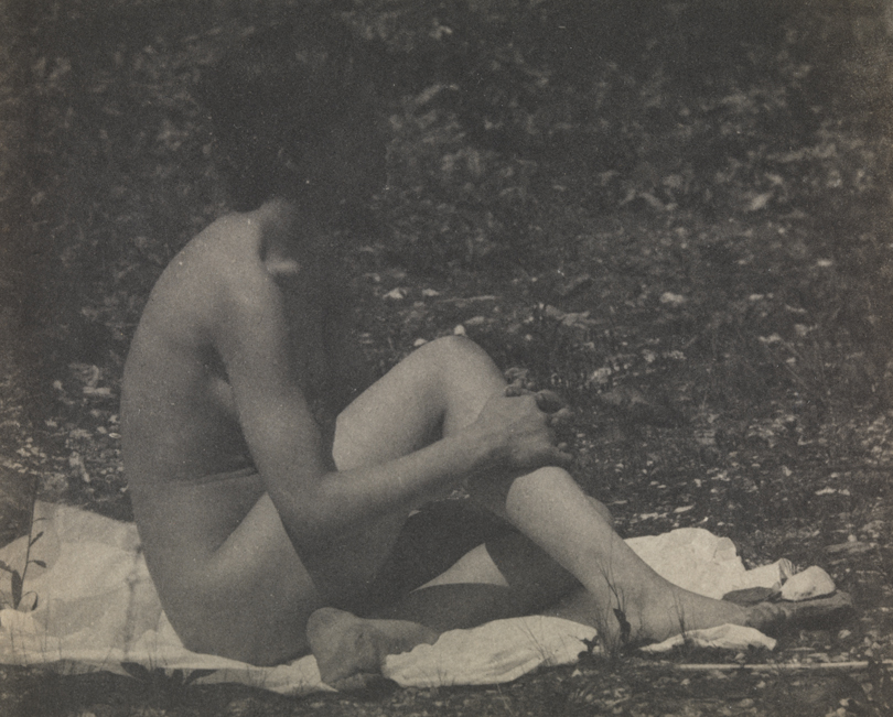 Susan Macdowell Eakins nude, sitting, facing right, hands clasping right leg              