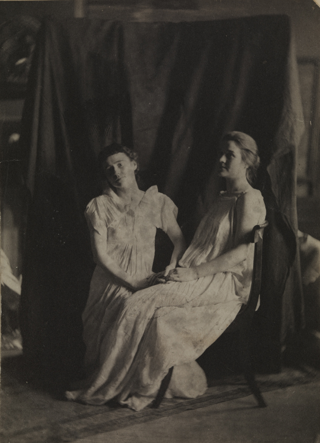Two women in Empire and classical costume, sitting