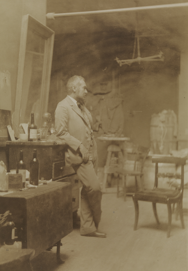 Eakins, in the Chestnut Street studio, profile view
