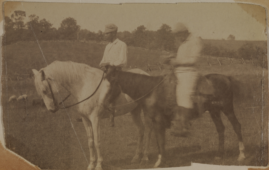 Crowell farmhand and Thomas Eakins on horses from Dakota Territory