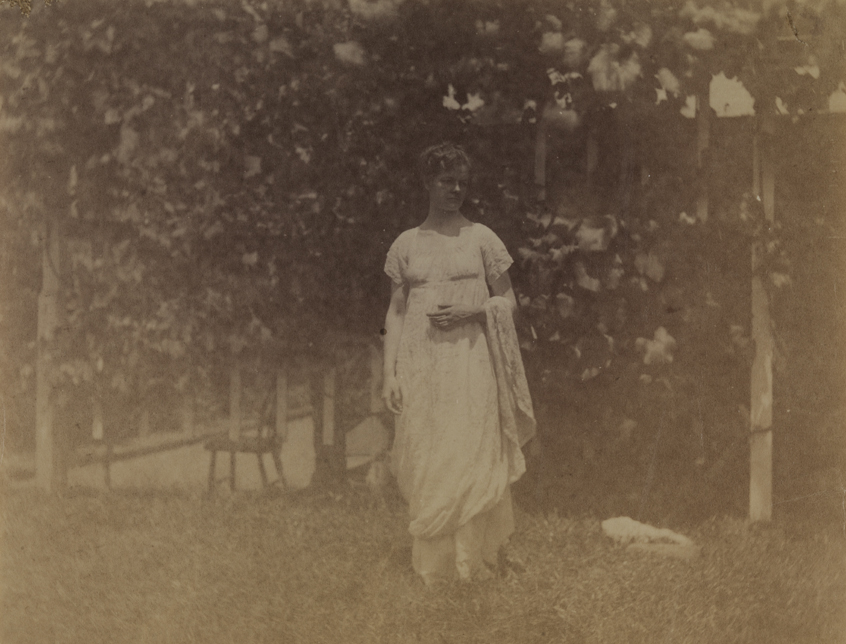Elizabeth Macdowell in Empire dress in yard