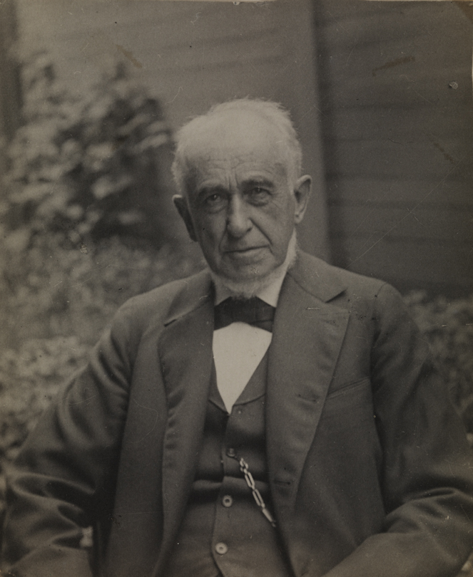 Benjamin Eakins, sitting in yard of the family home at 1729 Mount Vernon Street, Philadelphia