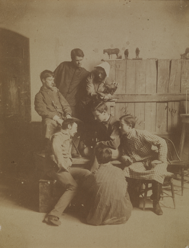 Seven male students in Pennsylvania Academy studio