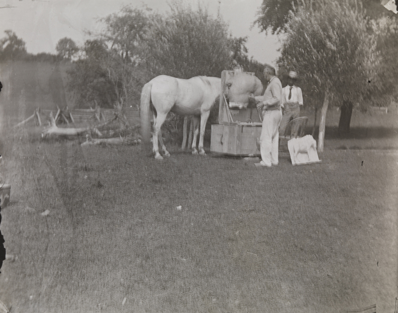 Thomas Eakins at right, modeling the horse Billy at Avondale, Pennsylvania