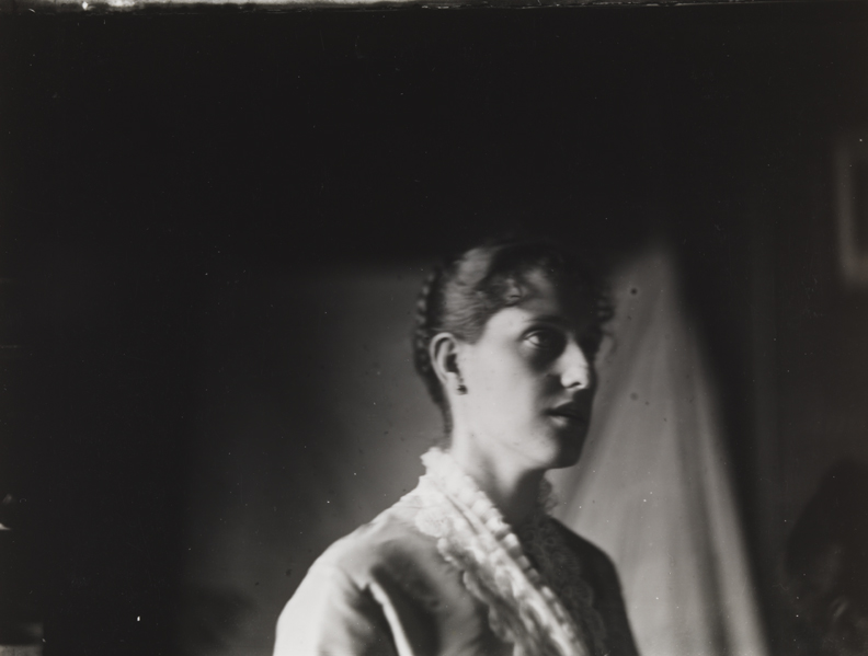 Margaret Harrison posing for "Singing a Pathetic Song," head-and-shoulders view