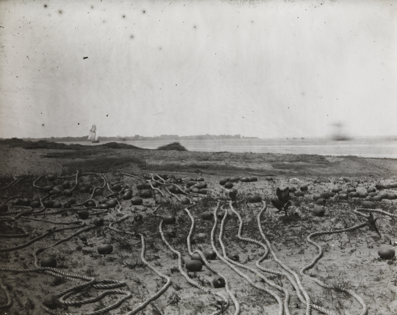 Shoreline of Delaware River with fishing nets