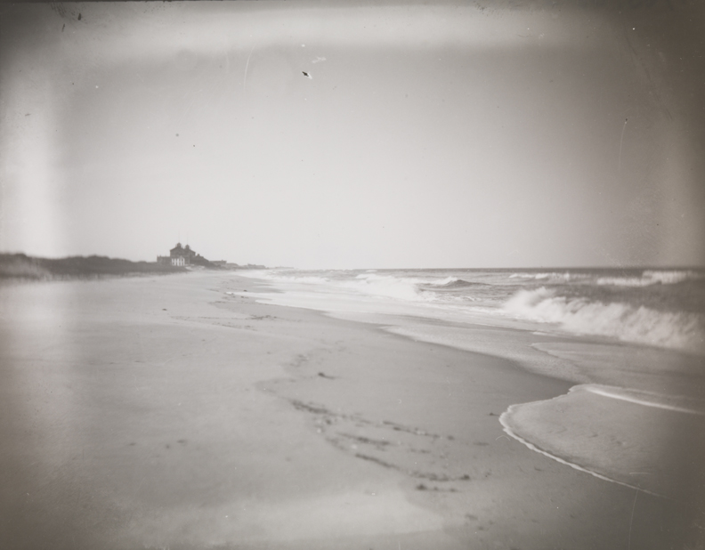 Beach with Beach House Hotel in distance, at Manasquan, New Jersey