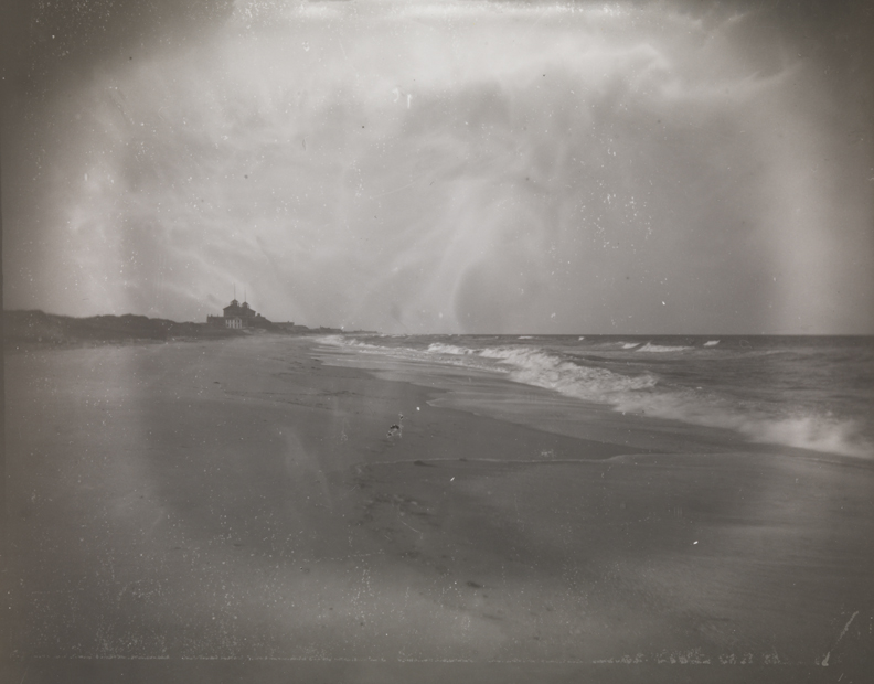 Beach with Beach House Hotel in distance, at Manasquan, New Jersey