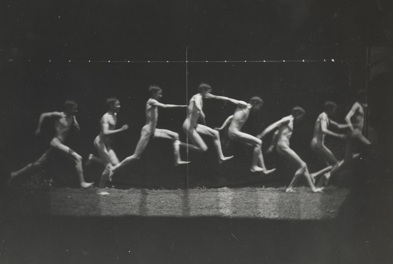 Motion study: male nude, running jump to right
