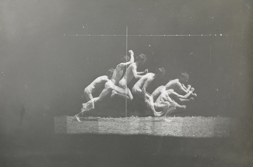 Motion study: George Reynolds nude, standing jump to right