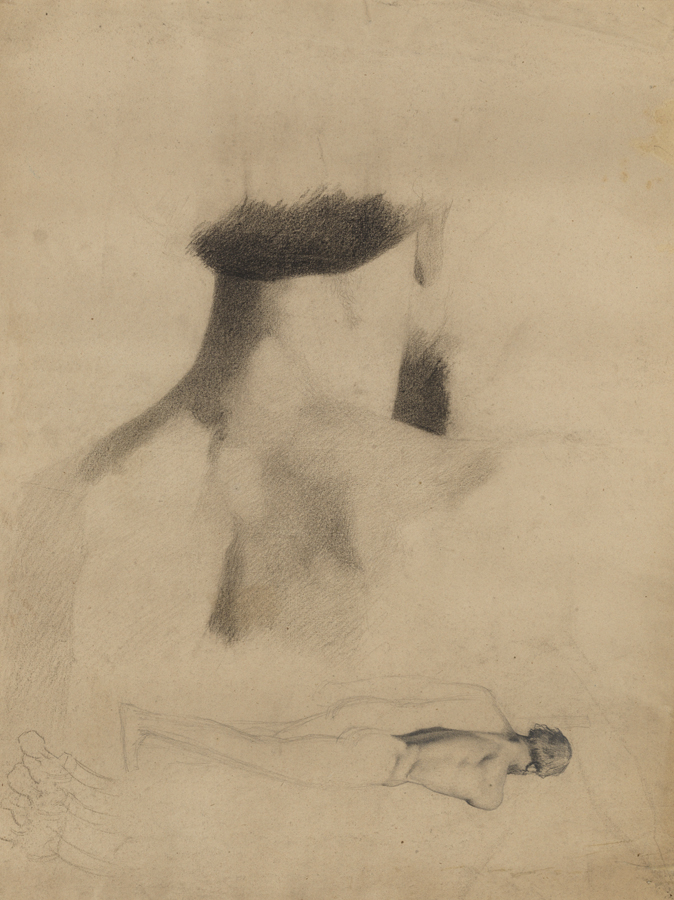 Figure Study: Man's Neck and Upper Back; Standing Nude Man from Rear