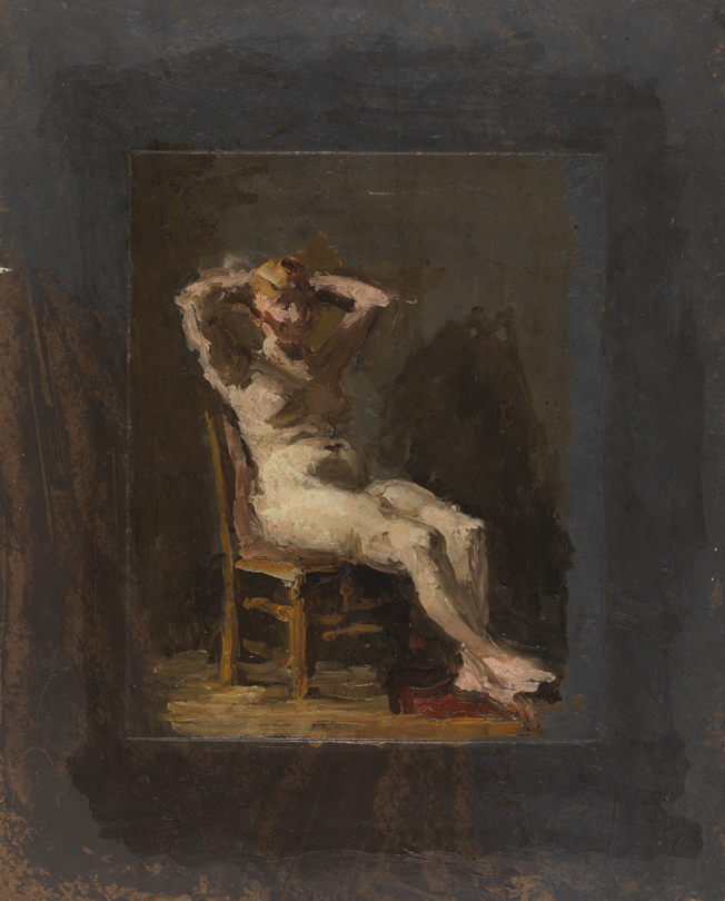 Figure Study: Nude Woman, Seated, with Arms Raised