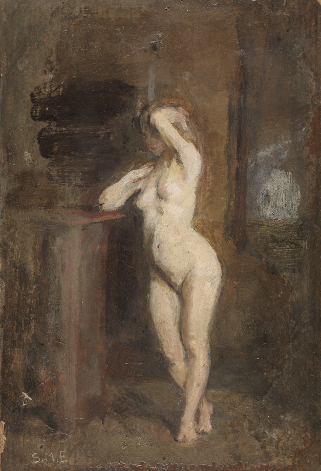 Female Nude Standing with Left Arm Raised (r); Portrait of Unidentified Woman