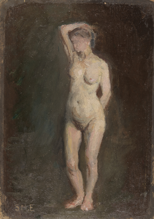 Female Nude, Standing with Right Arm Raised