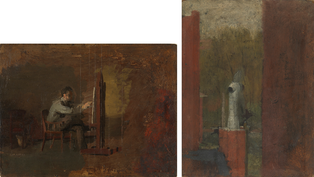 Thomas Eakins Working at an Easel (r); View of Rooftops Through a Door (v)