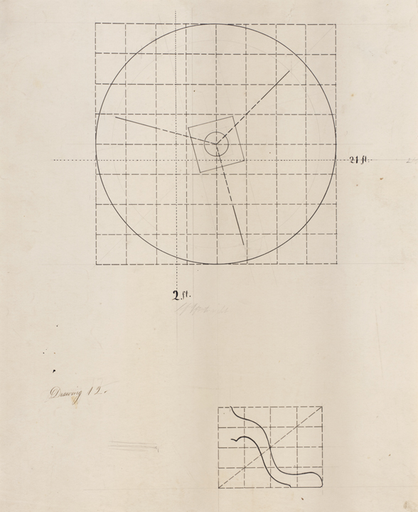 Drawing 12 (Plan of Table Top; Section of Curved Table Leg)