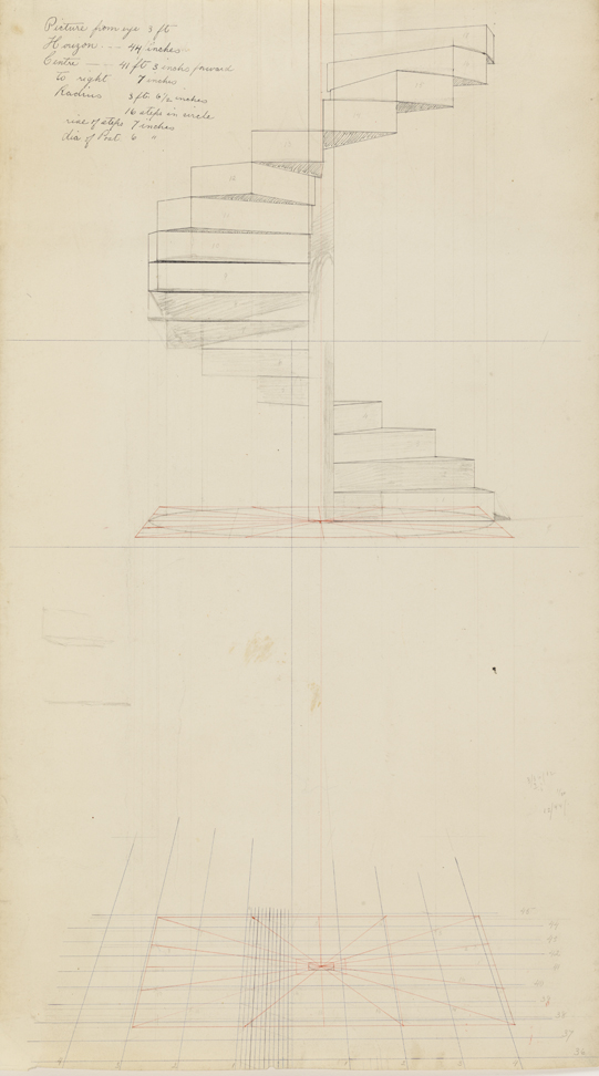(Drawing 15: Study of Spiral Staircase with 16 Stairs)