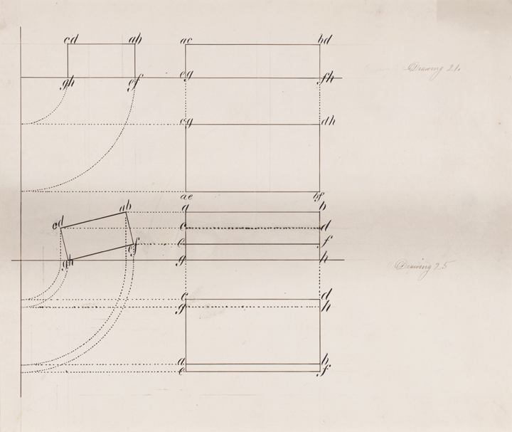 Drawing 24 and Drawing 25 (Mechanical Drawing: Brick Shapes Enclosing Yachts)