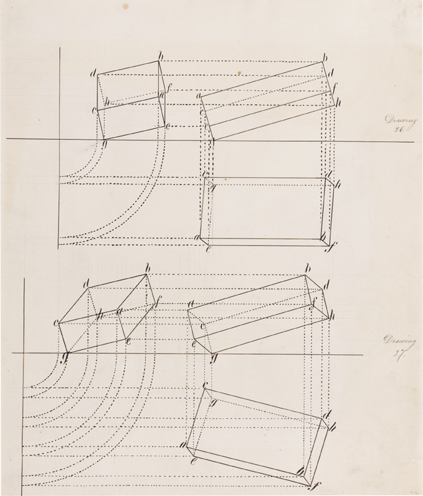 Drawing 26 and Drawing 27 (Mechanical Drawing: Brick Shpaes Enclosing Yachts)