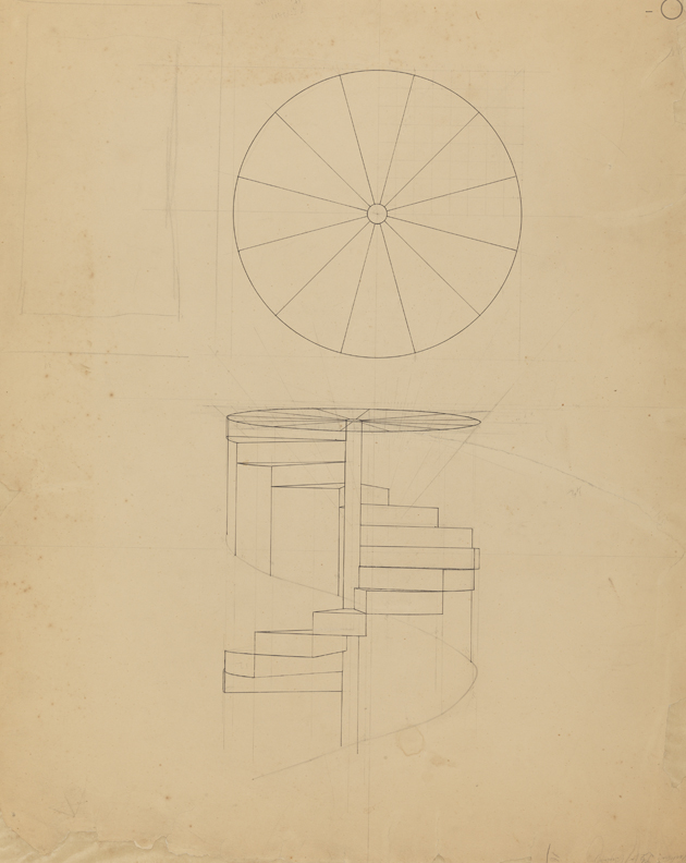 (Drawing 15: Study of Spiral Staircase and Plan)