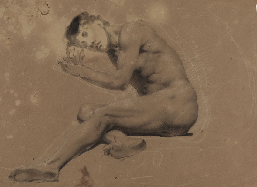 Figure Study: Nude Man Reclining, Head Resting on Arms (r and v)