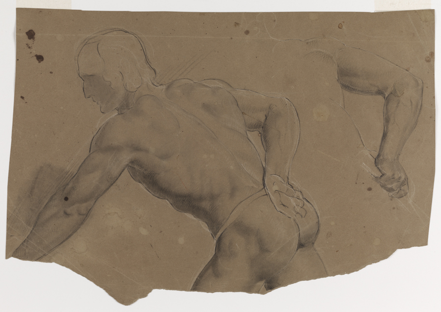 Figure Study: Nude Man, Leaning to Left, Right Arm Behind Back