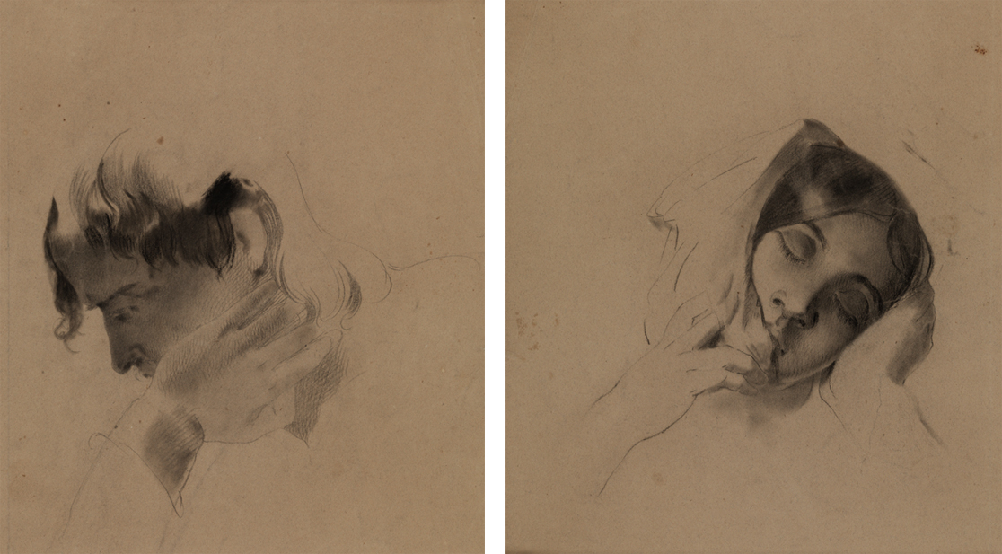 Figure Study: Head of a Man, Chin Resting in Left Hand (r); Figure Study: Head of a Sleeping Woman (v)