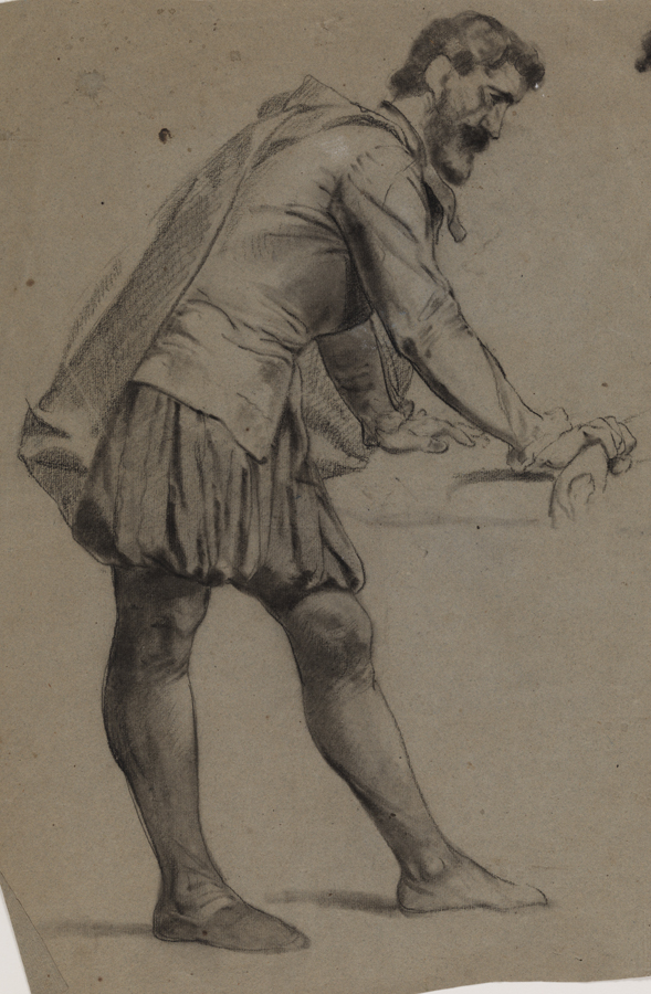 Figure Study: Man in Costume, Leaning to Right, Reading Scroll