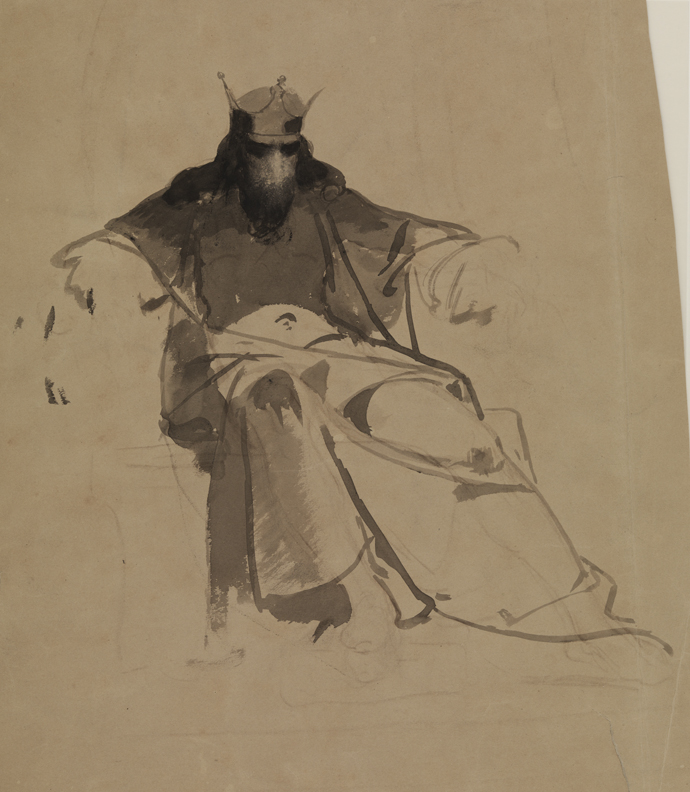 David Playing the Harp Before Saul: Study of King Saul (r); Woman Seated, Reading (v)