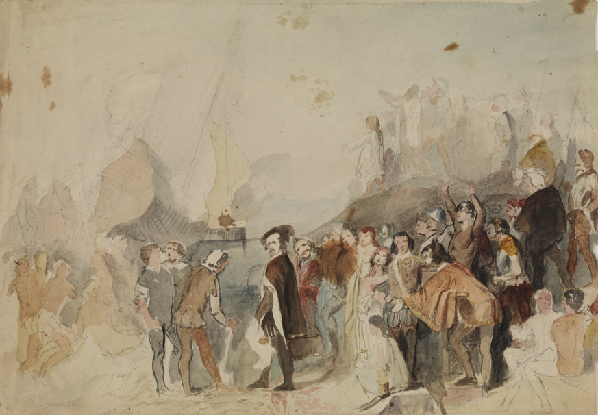 The Launching of a Caravel(?): Compositional Study (r); Figure Studies: Seated Woman(?) and Cupid