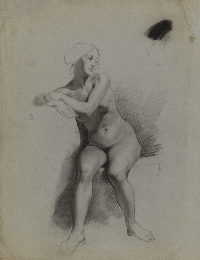 Figure Study: Nude Woman Seated, Leaning Left