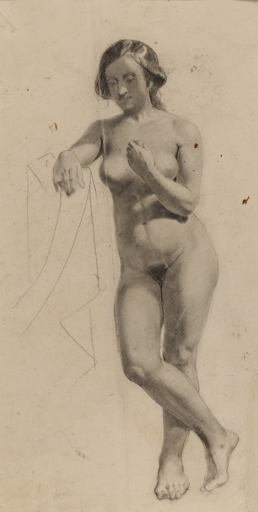 Figure Study: Nude Woman, Standing (r); Figure Study: Nude Man, Seated Facing Right (v)