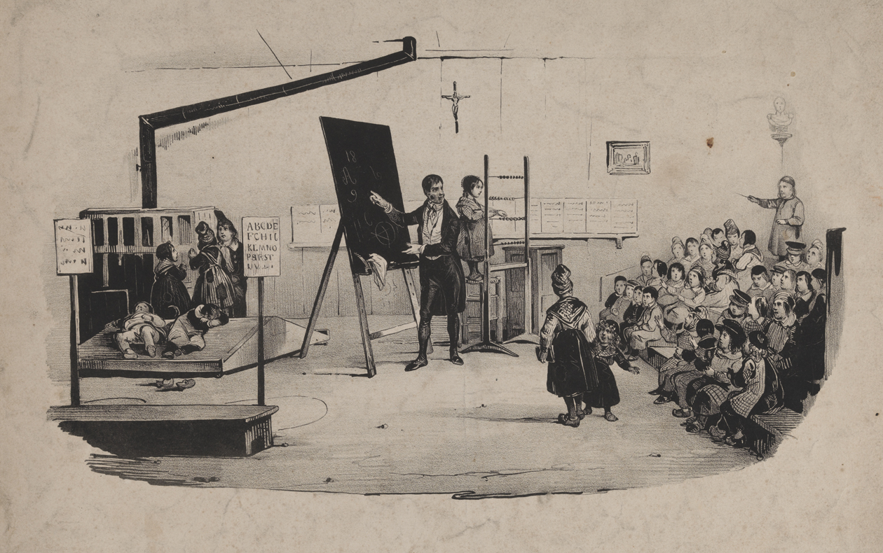 [Scene of 19th century European classroom]
