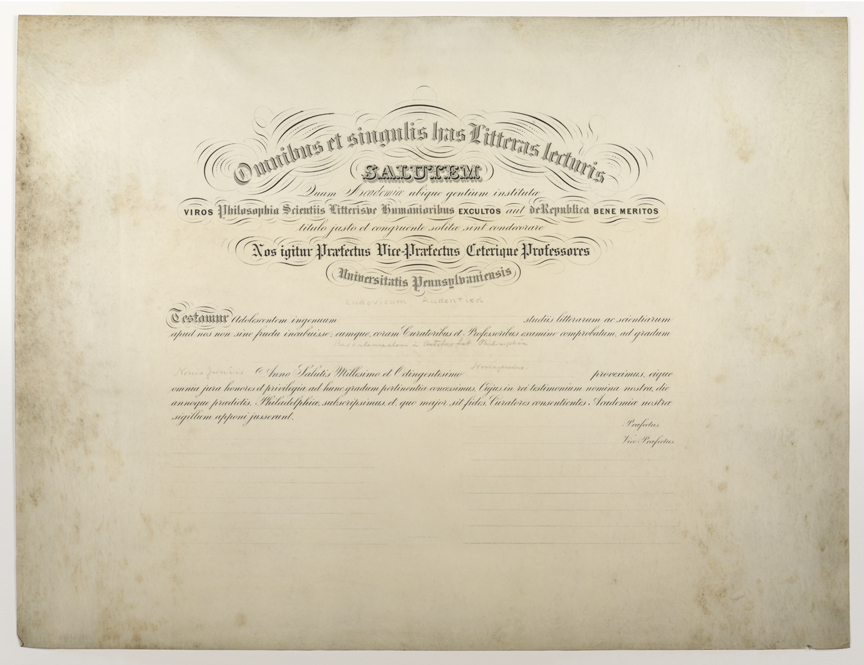 Diploma for University of Pennsylvania