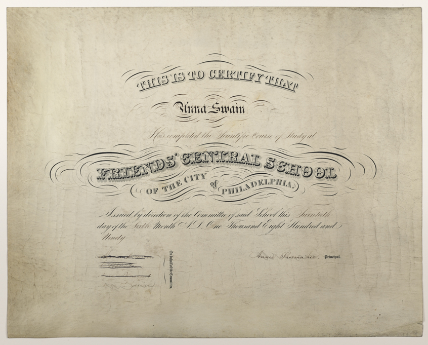 Diploma for Friends Central School