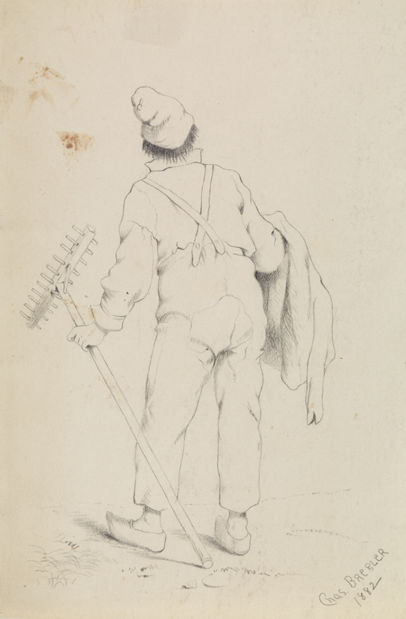 [Peasant with hoe, back view]