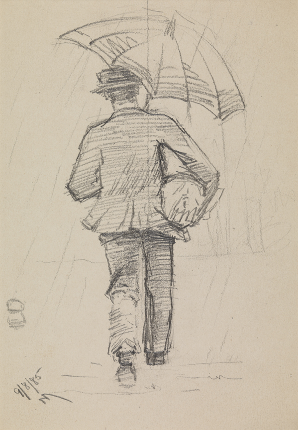 [Walking man with umbrella]