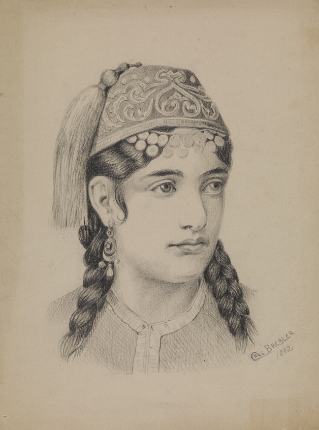[Head of girl in Middle-Eastern costume]