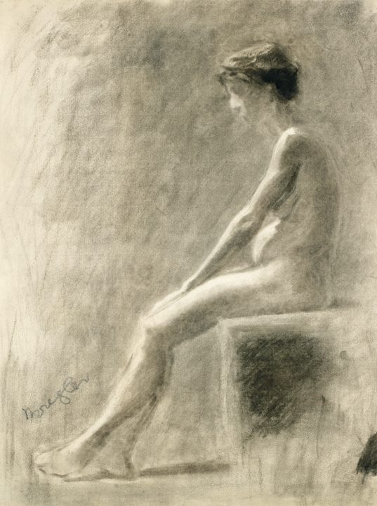 [Seated female nude, facing left]