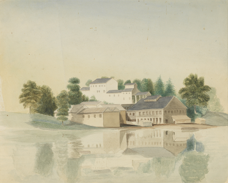 Landscape Study: Mill Buildings by a River (r); Portrait of a Boy (v)