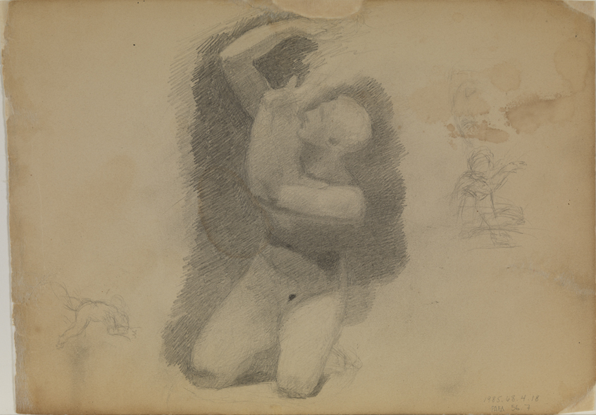 Cast drawing: Nude Man, Crouching; Figure Sketches