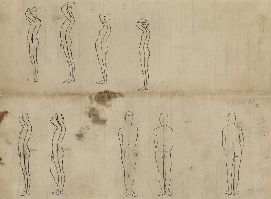 Figure Studies: The "Naked Series" (Nine Line Drawings of Standing Figures Showing the Axes of Weight and Action)