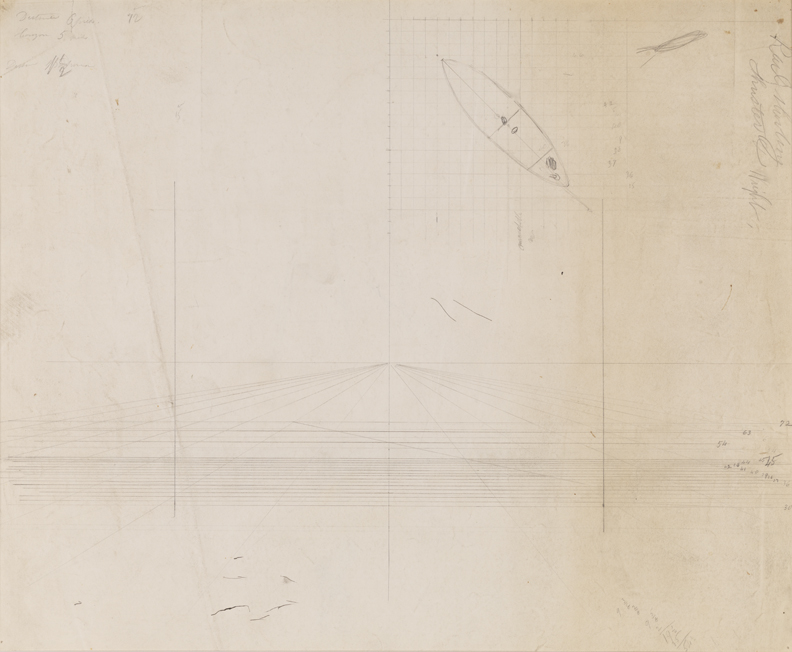 Rail Shooting: Perspective Study and Plan (r); Sailboat (v)
