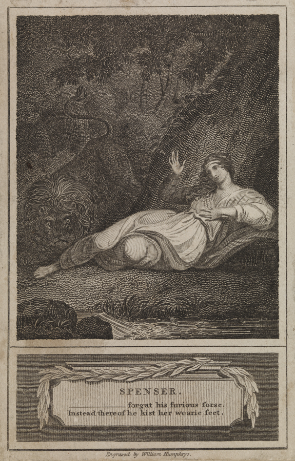 [Bookplate for Spenser: Lion and reclining woman]