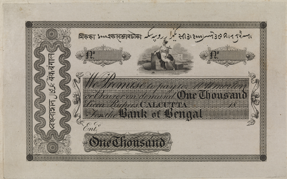 [Bank of Bengal] One Thousand Siccu Rupees [note]