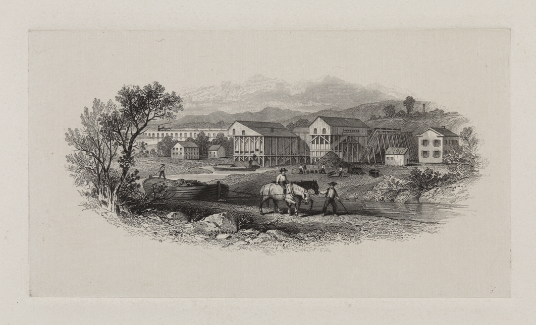 [Horses hauling cargo by boat through a canal]