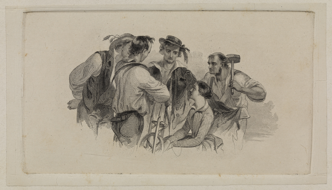 [Five workers together]